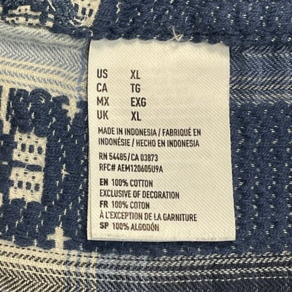 AMERICAN EAGLE Pearl Snap Boyfriend Fit Blue Plaid Shirt - Size XL - Picture 6 of 7